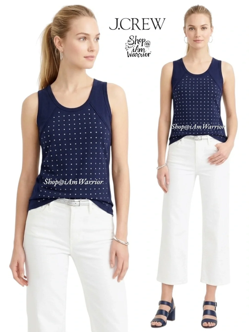 J.Crew NWT navy crystal studded sleeveless top *shop@iamwarrior